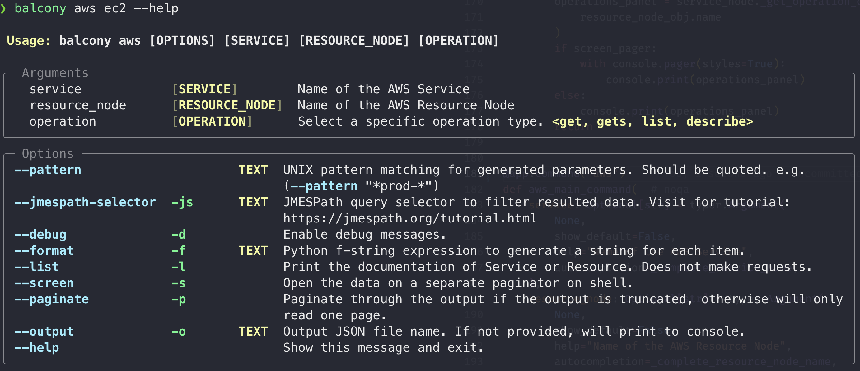 balcony --help output screenshot